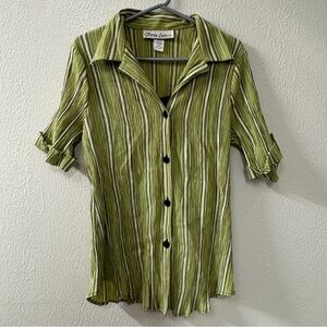 Gloria Lance Green Striped Button-Up Blouse
